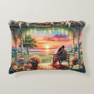Romantische Sonnenuntergangs-Veranda-Illustration Dekokissen