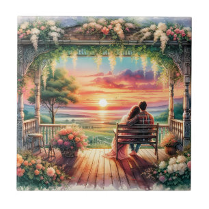 Romantische Sonnenuntergangs-Veranda-Illustration Fliese