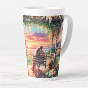 Romantische Sonnenuntergangs-Veranda-Illustration Milchtasse