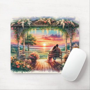 Romantische Sonnenuntergangs-Veranda-Illustration Mousepad