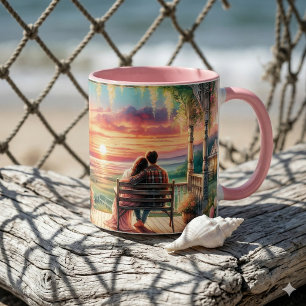Romantische Sonnenuntergangs-Veranda-Illustration Tasse