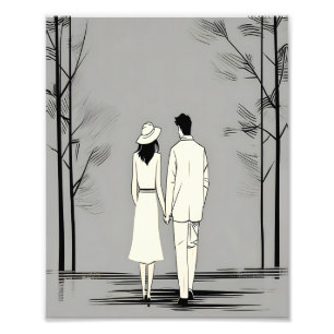 Romantische Spaziergänge Minimalistische Linie Art Fotodruck