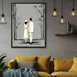 Romantische Spaziergänge Minimalistische Linie Art Poster
