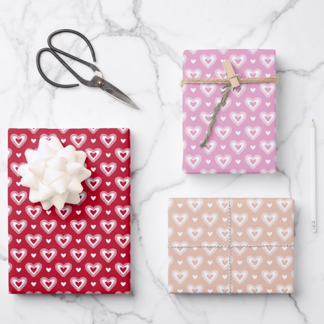 Romantische Spitzen hören Valentinstag-Muster Geschenkpapier Set (Vorderseite)