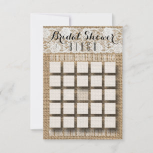 Romantische Spitzen und Burlap Brautparty Bingo Einladung