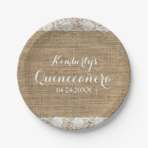 Romantische Spitzen und Burlap Quinceñera Teller