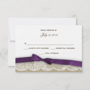 Romantische Spitzen und dunkle Lila Reaktionen RSVP Karte