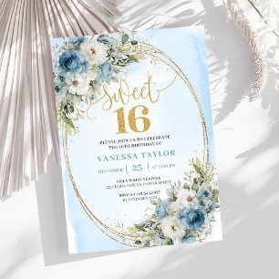 Romantische staubblaue Grünpflanzen Sweet Sixteen Einladung