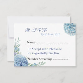Romantische staubblaue Hortensien-Watercolor-Hochz RSVP Karte