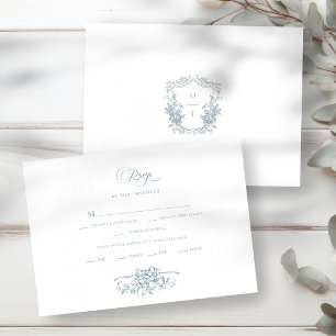 Romantische staubblaue Linienkunst-Blumenhochzeit RSVP Karte
