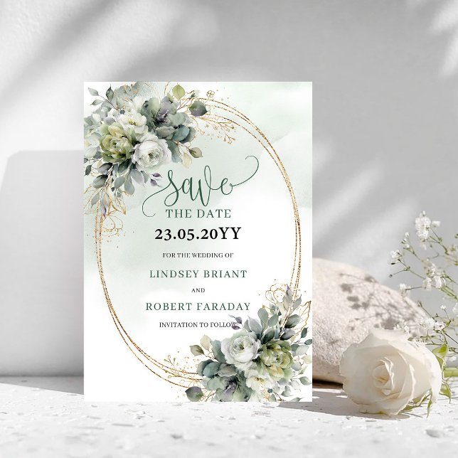 Romantische staubgrüne Foliage Save The Date Karte (Romantic Dusty Green Foliage Save The Date Card)