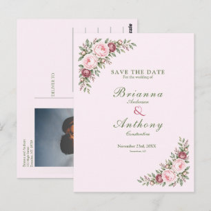 Romantische staubige Rosen-Pfingstrose-Botanik-Hoc Postkarte