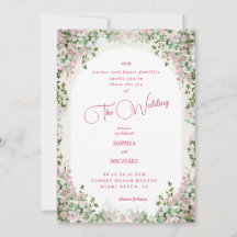 Romantische Staubrose-Blumenbogen-Hochzeitseinladu