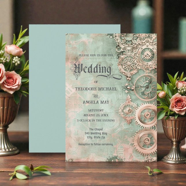 Romantische Steampunk-Zahnräder-Hochzeitseinladung Einladung (Von Creator hochgeladen)