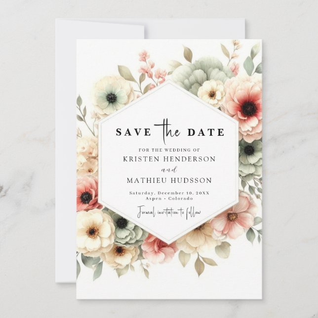 Romantische, stilvolle Rosa-Bläserei Save The Date (Vorderseite)