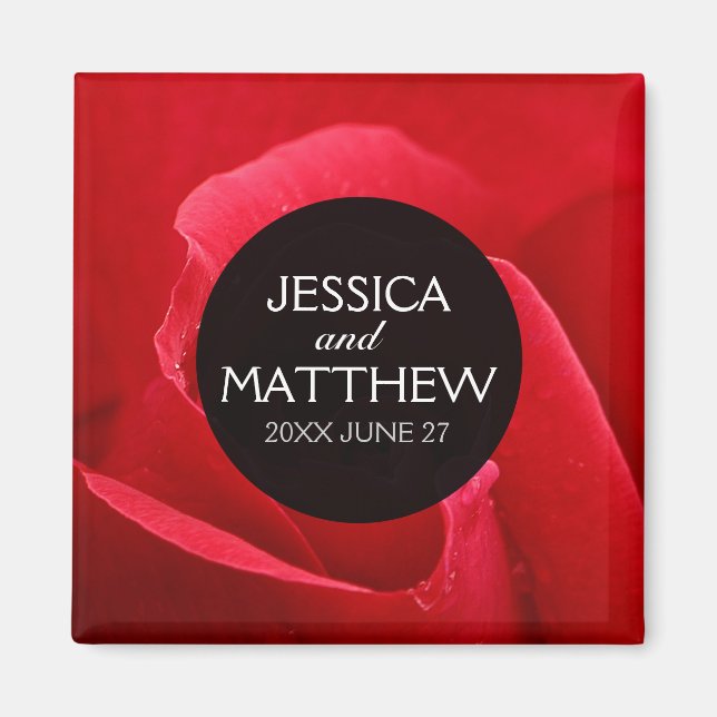 Romantische stilvolle Rote Rose Blumenhochzeit Magnet (Vorne)
