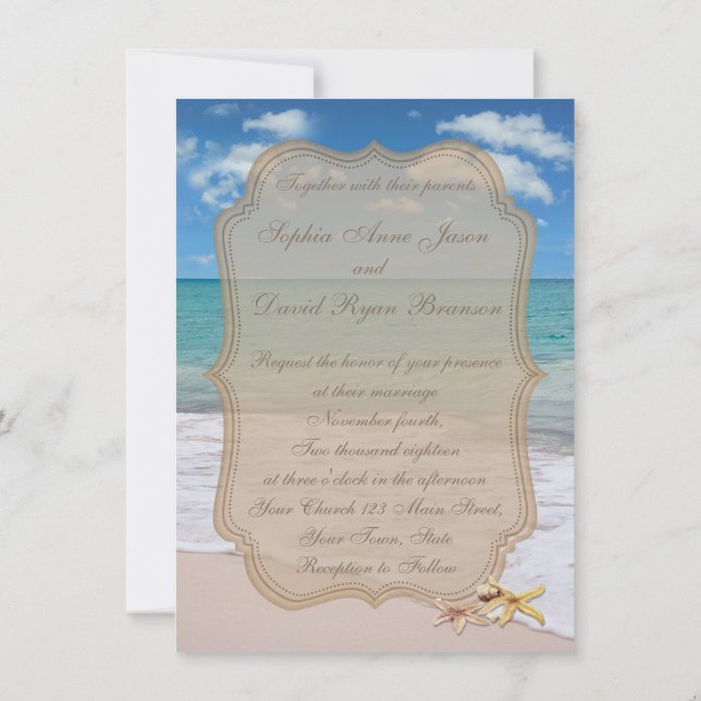 Romantische Strandfische zum Hochzeitsempfang Einladung (Rückseite)