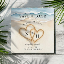 Romantische Strandherzen Save the Date | Aquarell