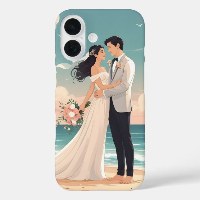 Romantische Strandhochzeit - Braut und Bräutigam i iPhone 16 Hülle (Rückseite)