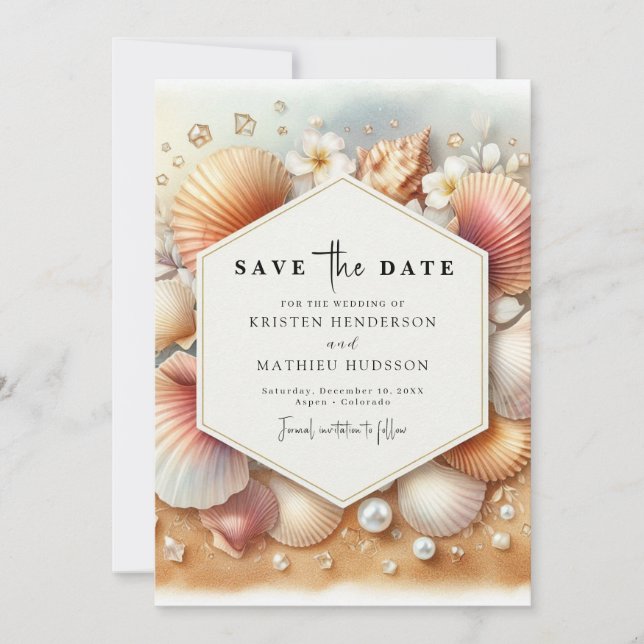 Romantische Strandhochzeit Save The Date (Vorderseite)