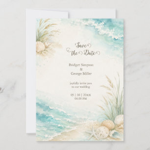 Romantische Strandhochzeit Wasserfarbe Strand Einladung