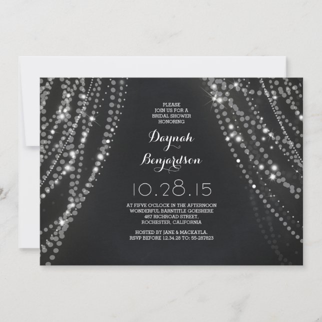 Romantische String Lights Bridal Dusche Einladung (Vorderseite)