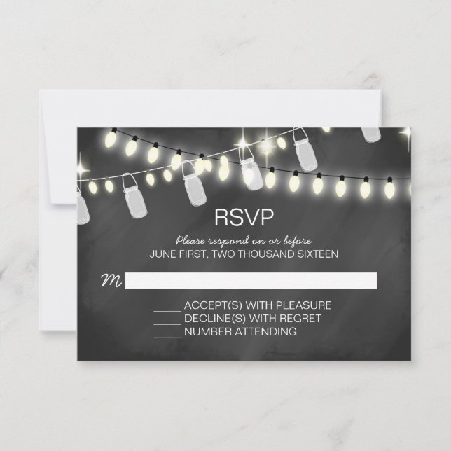 Romantische String Lights RSVP Cards (Vorderseite)