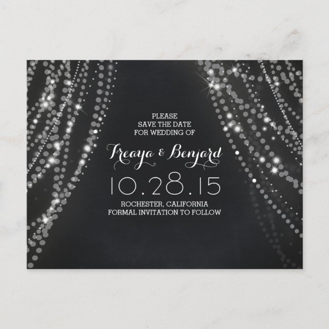 Romantische Stringklatsche Save the Date Ankündigungspostkarte (Vorderseite)