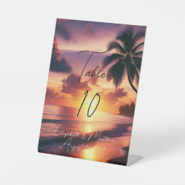 Romantische Sunset Beach Hochzeit Tischnummer Sockelschild