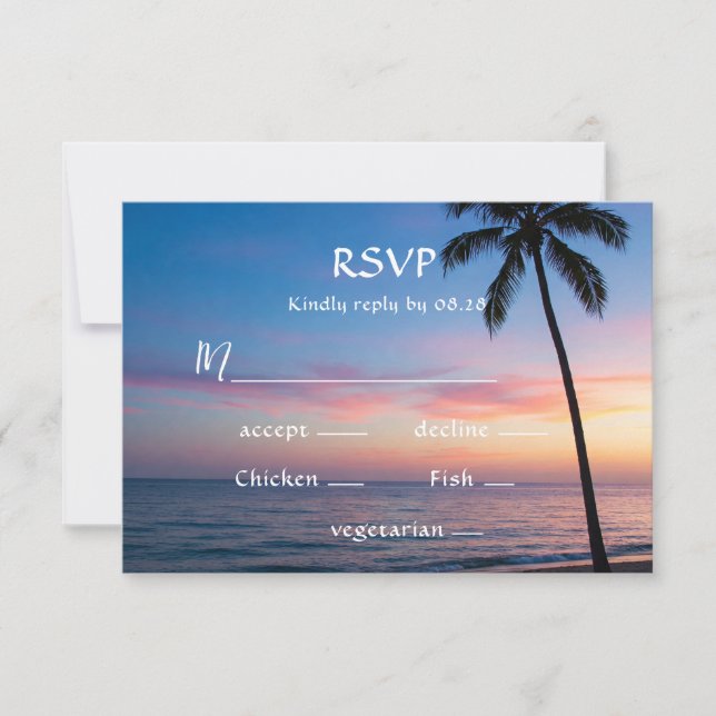 Romantische Sunset Beach Hochzeitkarten RSVP Karte (Vorderseite)