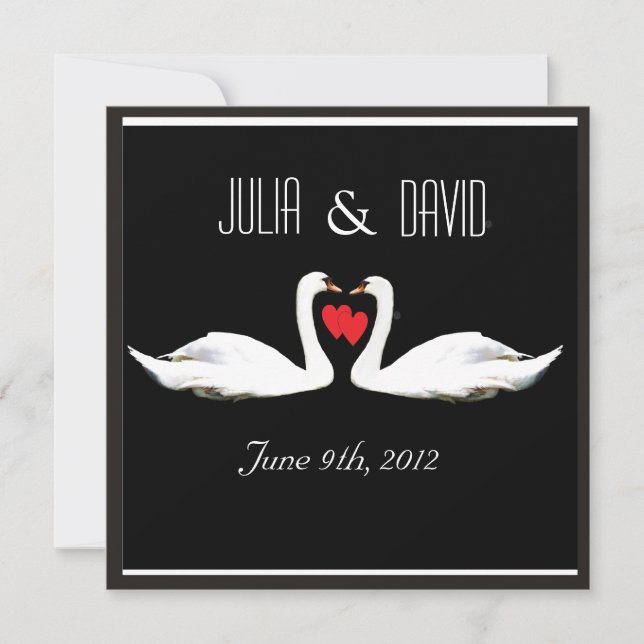 Romantische Swans Hochzeitseinladung Einladung (Vorderseite)