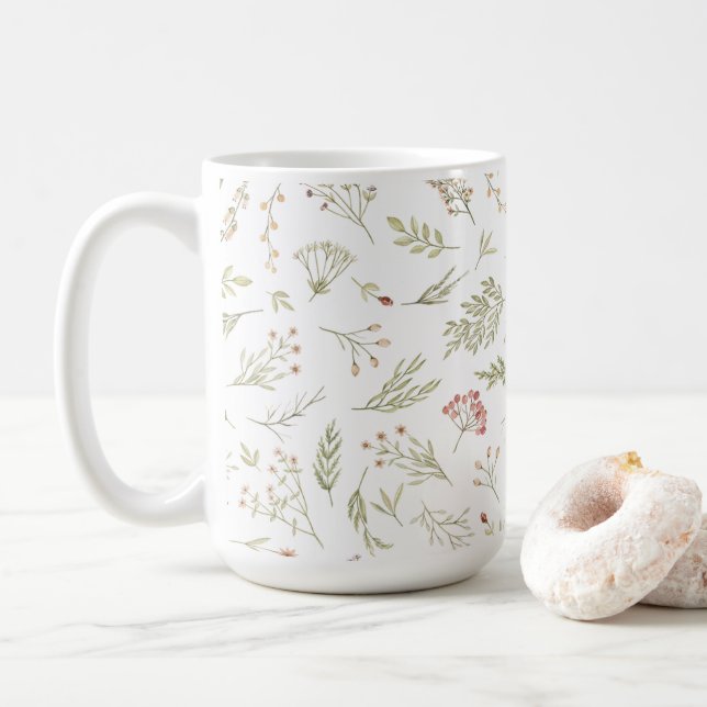 Romantische Tasse mit Blumenkaffee (Mit Donut)