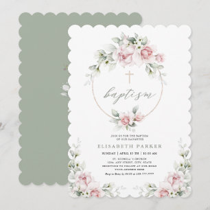 Romantische Taufe der Girl Floral Pink Einladung