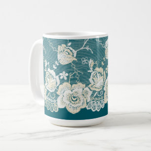 Romantische Teal Blau Grüne Blumige Hochzeit Kaffeetasse