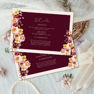 Romantische tiefe Burgunder-Blumen-Hochzeit Begleitkarte