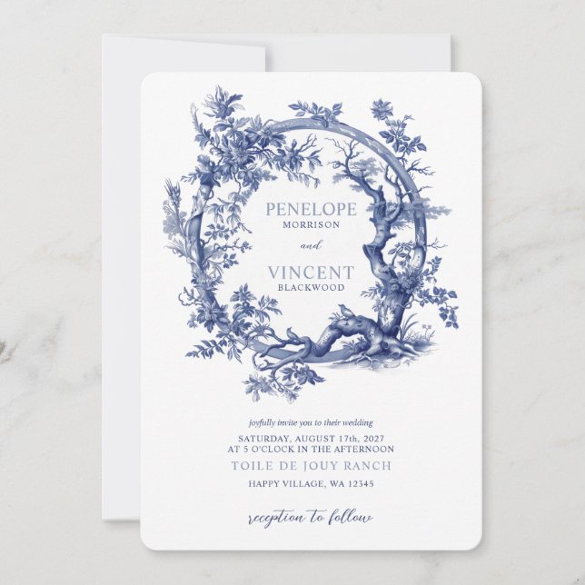 Romantische Toile de Jouy und mit lieblichen Vögel Einladung (Vorderseite)