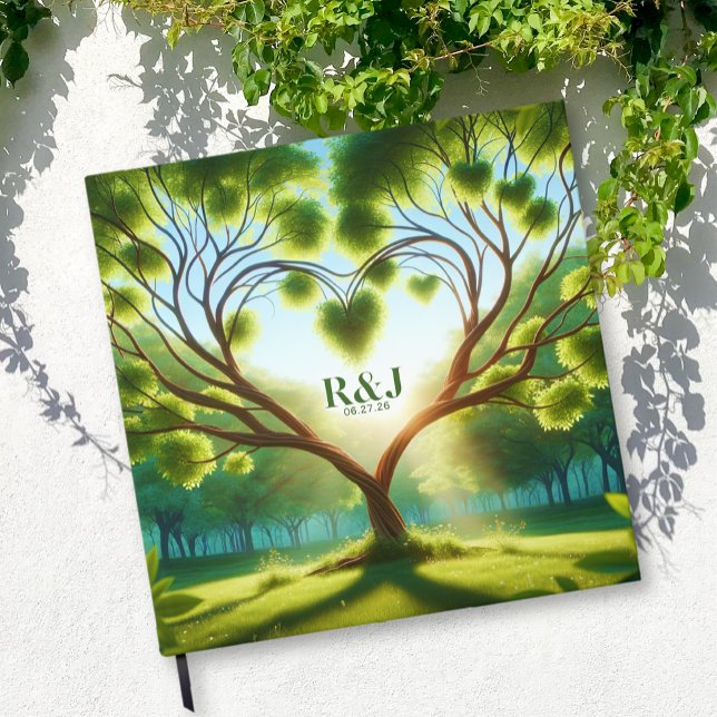 Romantische Treppenkleidung Gästebuch (Romantic Tree Couple Monogram Wedding Guest Book)