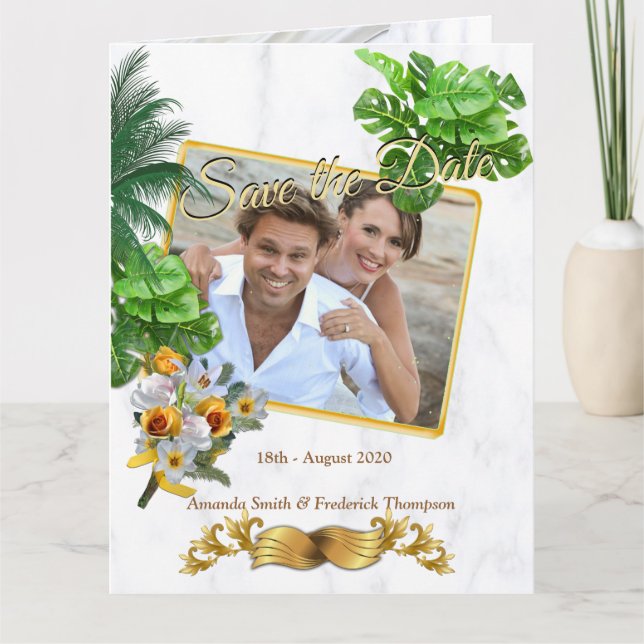 Romantische tropische Save the Date Karte (Vorderseite)
