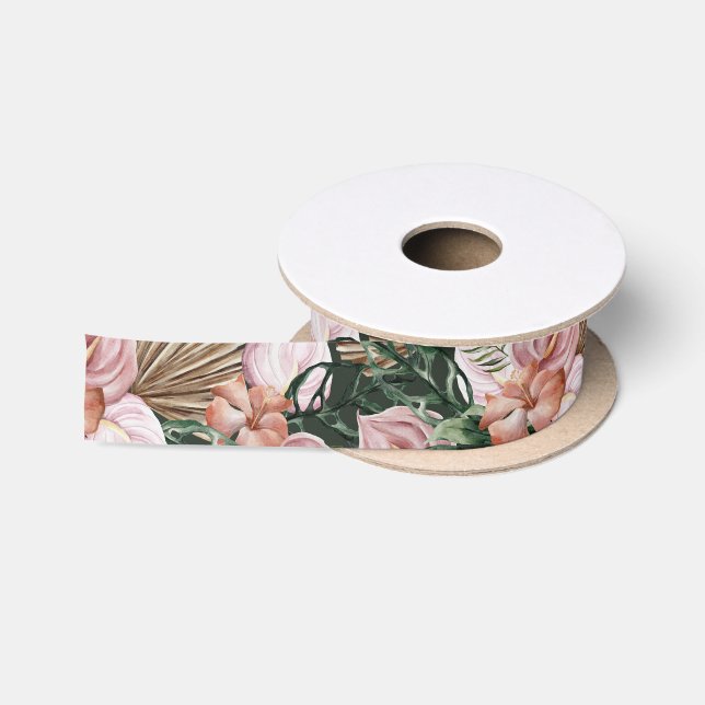 Romantische tropische, weiche, rosa grüne Pfirsich Satinband (Spule)