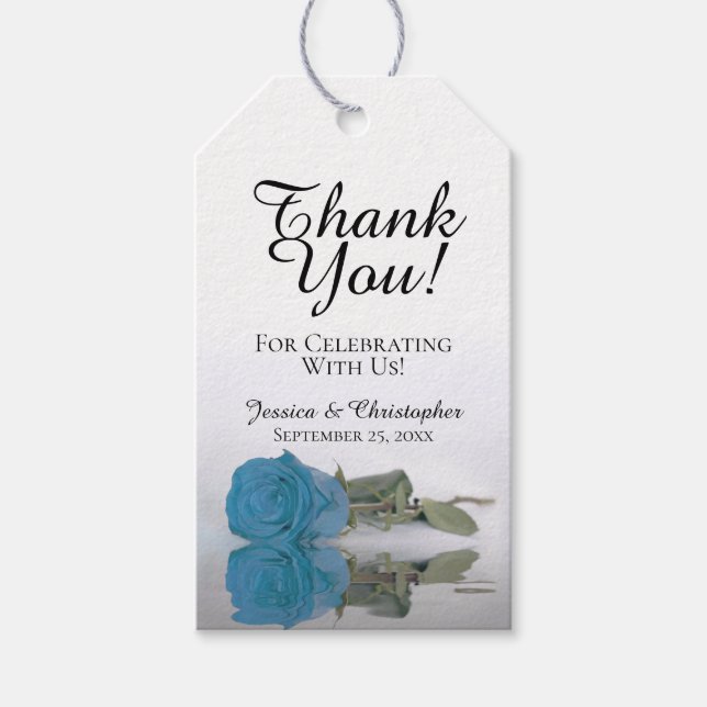 Romantische türkisblaue Rose Hochzeit Vielen Dank Geschenkanhänger (Vorderseite)