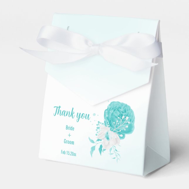 romantische türkisfarbene Blume Hochzeit Geschenkschachtel (Vorderseite)