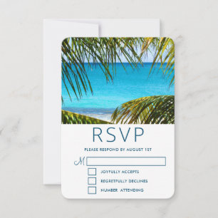Romantische türkisfarbene Hochzeit am tropischen S RSVP Karte