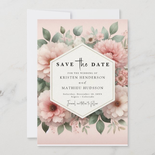 Romantische Typografie Rosa Blumenhochzeit Save The Date (Vorderseite)