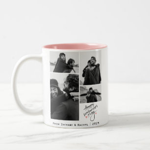 Romantische Typografie Valentinstag Paar 4 Foto Zweifarbige Tasse