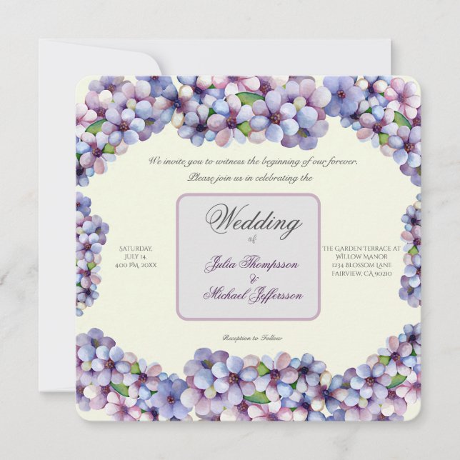 Romantische und poetische Pasta Lilac Wasserfarbe Einladung (Vorderseite)