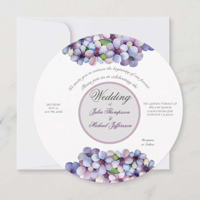 Romantische und poetische Pasta Lilac Wasserfarbe Einladung (Vorderseite)