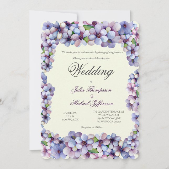 Romantische und poetische Pasta Lilac Wasserfarbe Einladung (Vorderseite)