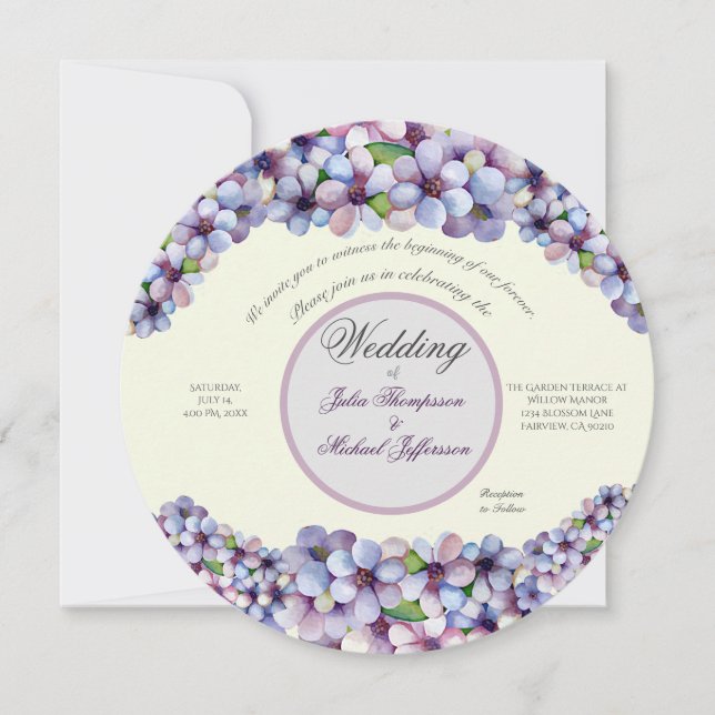 Romantische und poetische Pasta Lilac Wasserfarbe Einladung (Vorderseite)