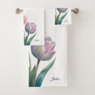 Romantische und poetische Pasta Tulips Wasserfarbe Badhandtuch Set