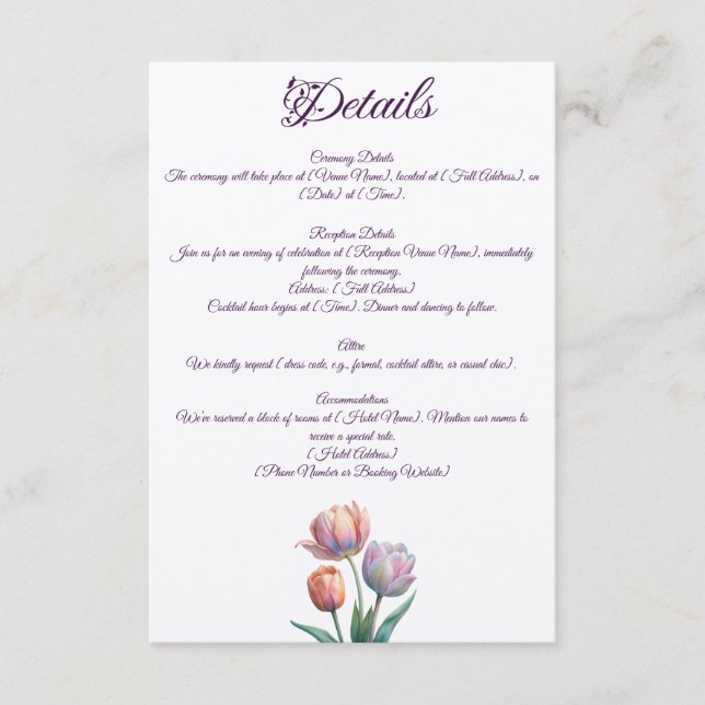 Romantische und poetische Pasta Tulips Wasserfarbe Begleitkarte (Vorderseite)